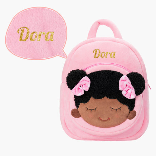 iFrodoll Personalized Deep Skin Tone Plush Dora Backpack for Kids Pink