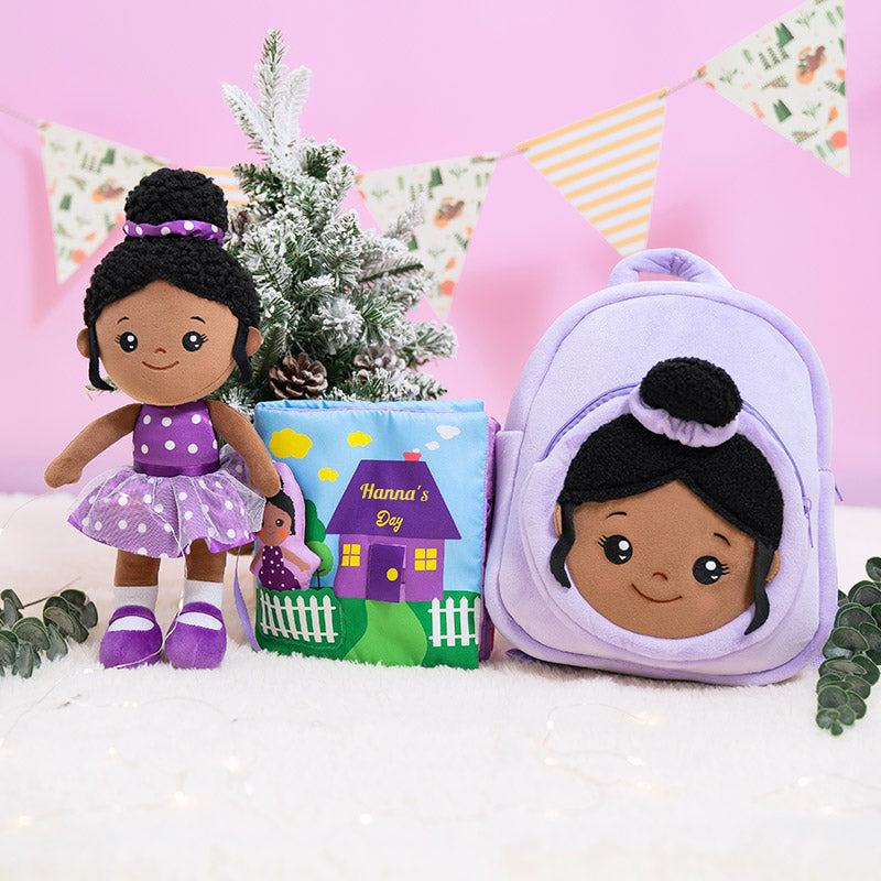 iFrodoll Personalized Quiet Cloth Book & Nevaeh Doll & Backpack Gift Set