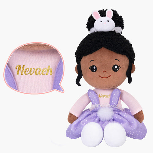 iFrodoll Personalized Deep Skin Tone Plush Purple Bunny Doll