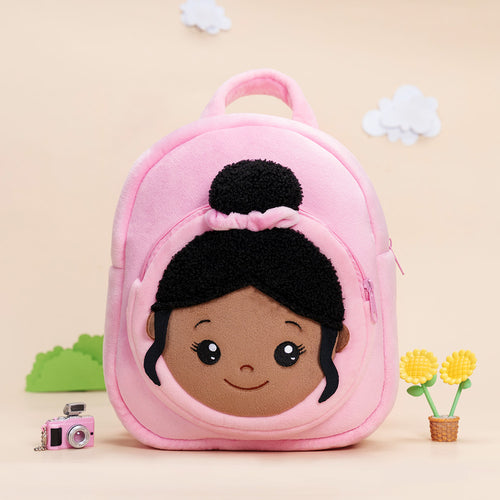 iFrodoll Personalized Deep Skin Tone Plush Nevaeh Backpack for Kids Pink