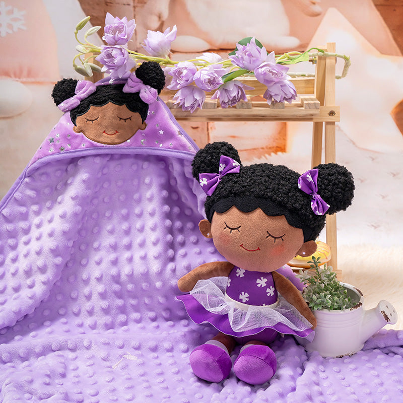 iFrodoll Personalized Deep Skin Tone Plush Dora Doll+Blanket（40”）+Washcloth Baby Gift Set