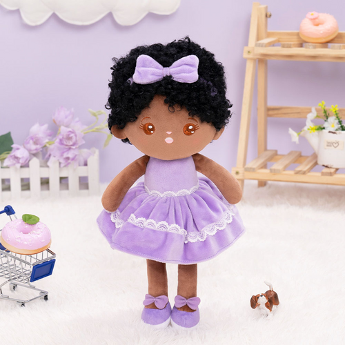 iFrodoll Personalized Deep Skin Tone Plush Curly Hair Baby Girl Doll