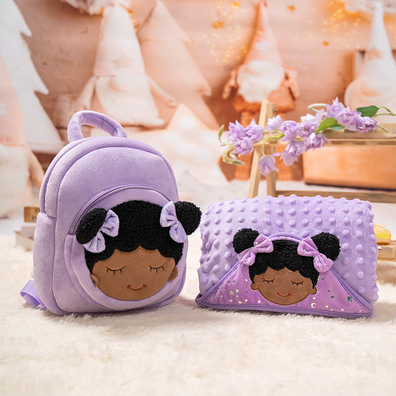 iFrodoll Personalized Ultra-soft and Skin-friendly Baby Blanket(30")&Purple Backpack Gift Set